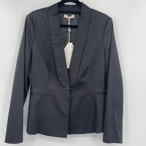 Stefanel Black Shawl Collar Single Breasted Long Sleeve Blazer Jacket Sz 14 NWT